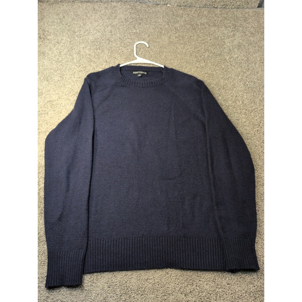 J.Crew Mercantile Mens Navy Blue Lambswool Blend Raglan Crewneck Sweater Size M